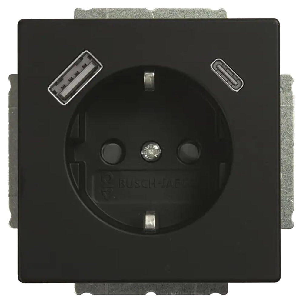 Busch-Jaeger Future Line Contactdoos 1-Voudig Randaarde USB A/C Zwart-866263