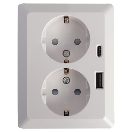 ION INDUSTRIES V1/J1 Inbouw Contactdoos 2-Voudig Randaarde USB A/C Amber Wit-870094