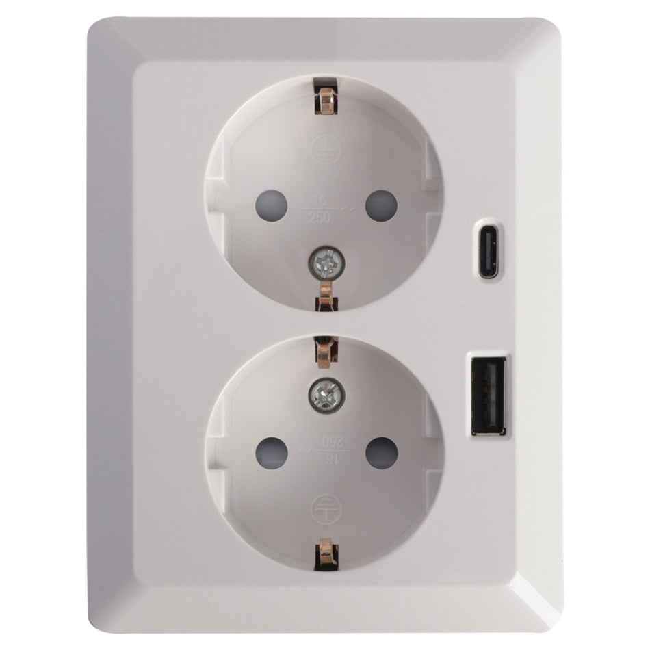 ION INDUSTRIES V1/J1 Inbouw Contactdoos 2-Voudig Randaarde USB A/C Amber Wit-870094