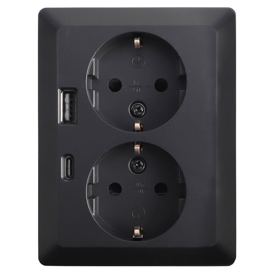 ION INDUSTRIES V1/J1 Inbouw Contactdoos 2-Voudig Randaarde USB A/C Zwart-870095