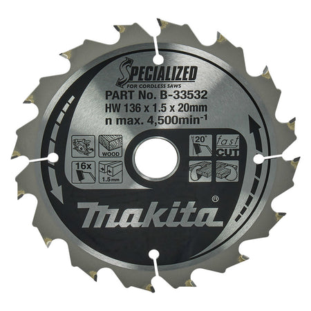 Makita Specialized Cirkelzaagblad Hout T16 HW136x20x1,5mm-902583
