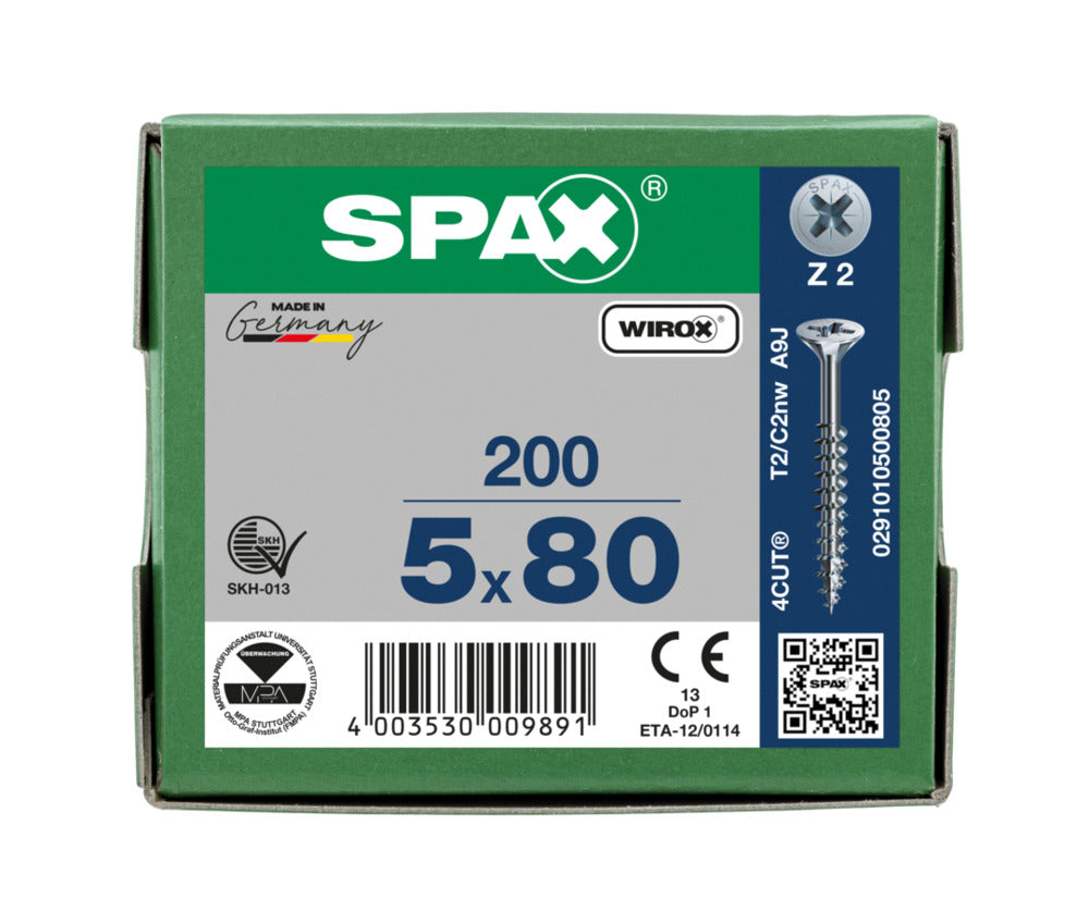 SPAX Universele Schroef Verzinkt VK 5x80mm Deeldraad PZ2 200st-918498