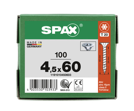 SPAX Universele Schroef Verzinkt VK 4,5x60mm Voldraad T-STAR Plus T20 100st-918530
