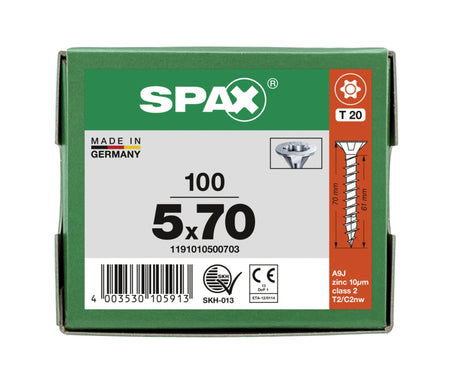 SPAX Universele Schroef Verzinkt VK 5x70mm Voldraad T-STAR Plus T20 100st-918535