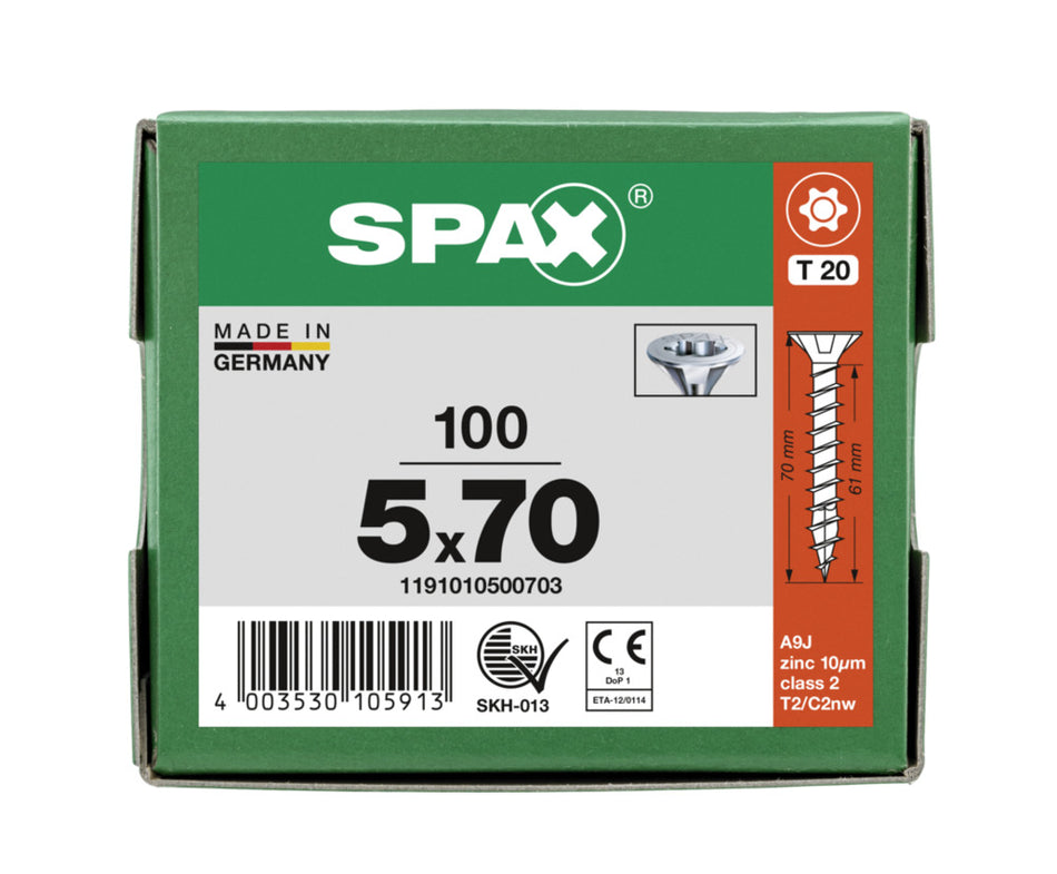 SPAX Universele Schroef Verzinkt VK 5x70mm Voldraad T-STAR Plus T20 100st-918535