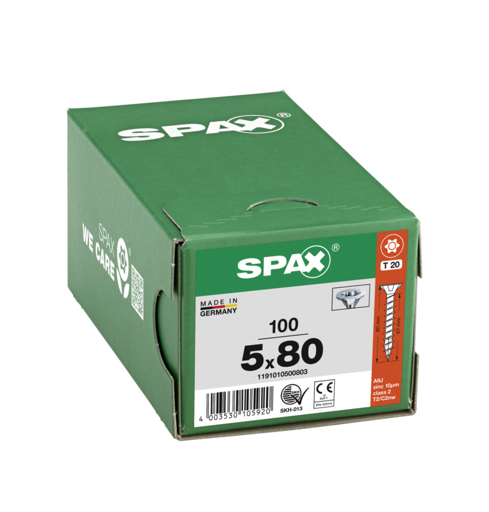 SPAX Universele Schroef Verzinkt VK 5x80mm Voldraad T-STAR Plus T20 100st-918536