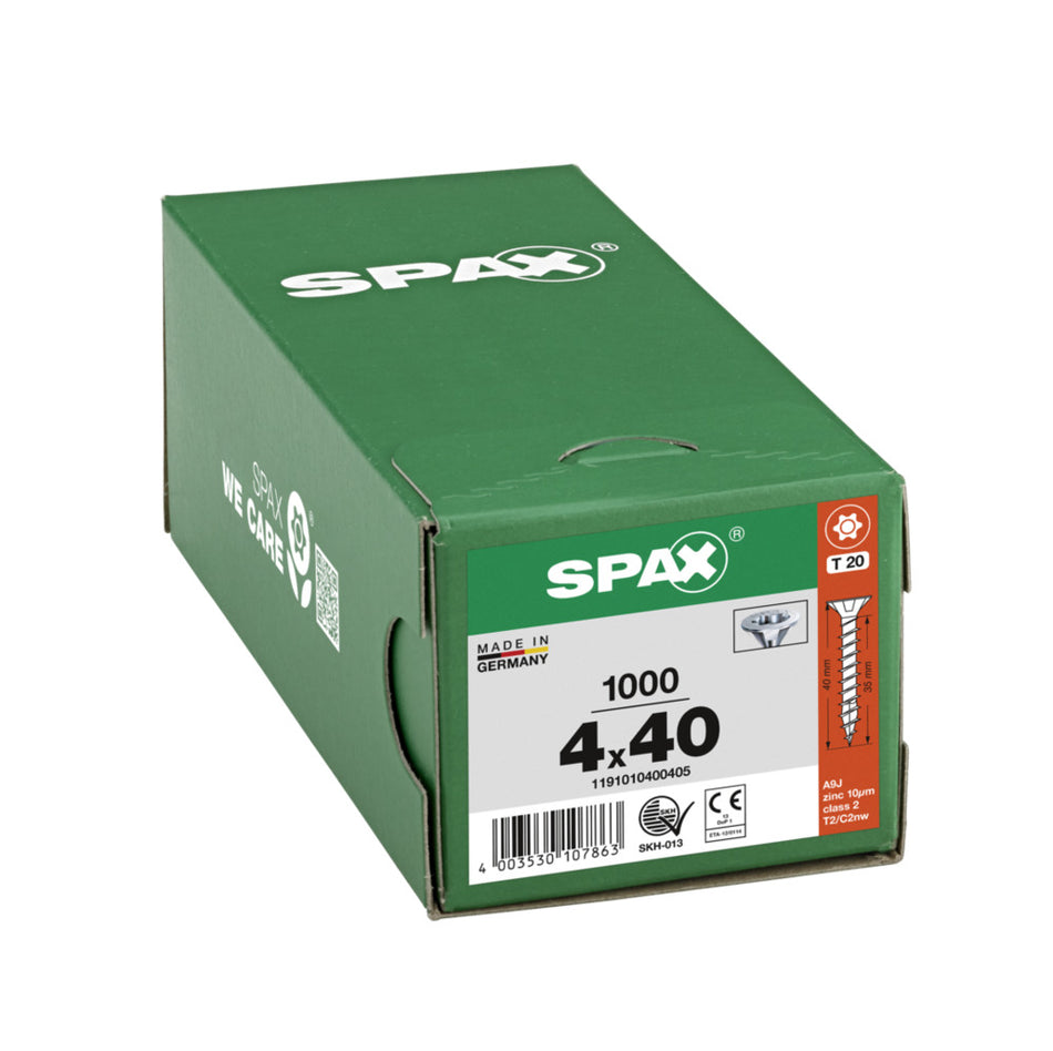 SPAX Universele Schroef Verzinkt VK 4x40mm Voldraad T-STAR Plus T20 1000st-918541