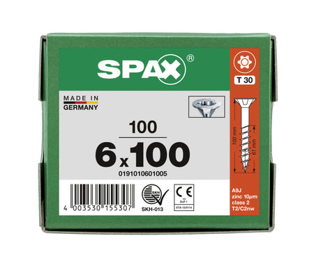 SPAX Universele Schroef Verzinkt VK 6x100mm Deeldraad T-STAR Plus T30 100st-918550