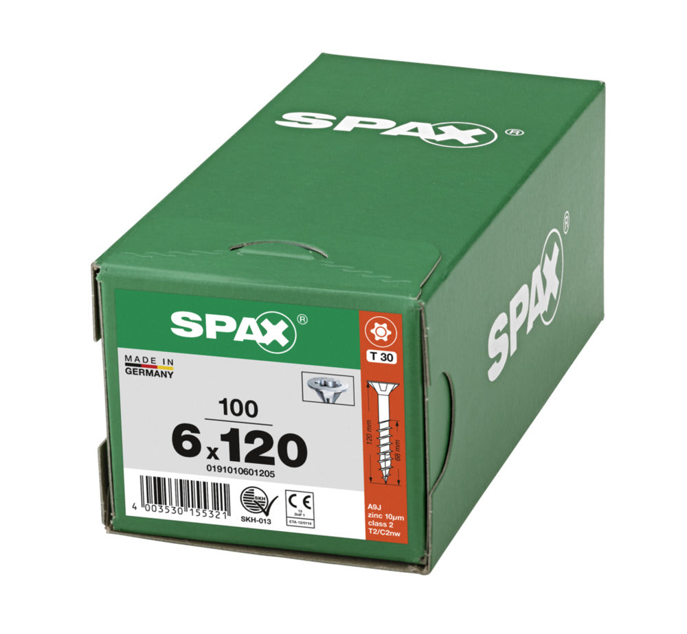SPAX Universele Schroef Verzinkt VK 6x120mm Deeldraad T-STAR  Plus T30 100st-918552