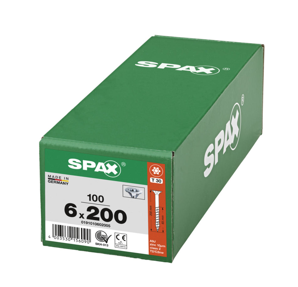 SPAX Universele Schroef Verzinkt VK 6x200mm Deeldraad T-STAR Plus T30 100st-918557