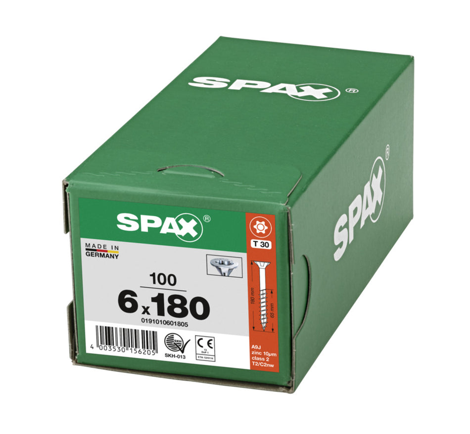 SPAX Universele Schroef Verzinkt VK 6x180mm Deeldraad T-STAR Plus T30 100st-918559