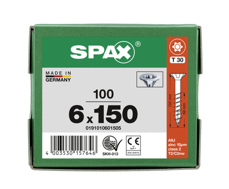 SPAX Universele Schroef Verzinkt VK 6x150mm Deeldraad T-STAR Plus T30 100st-918563