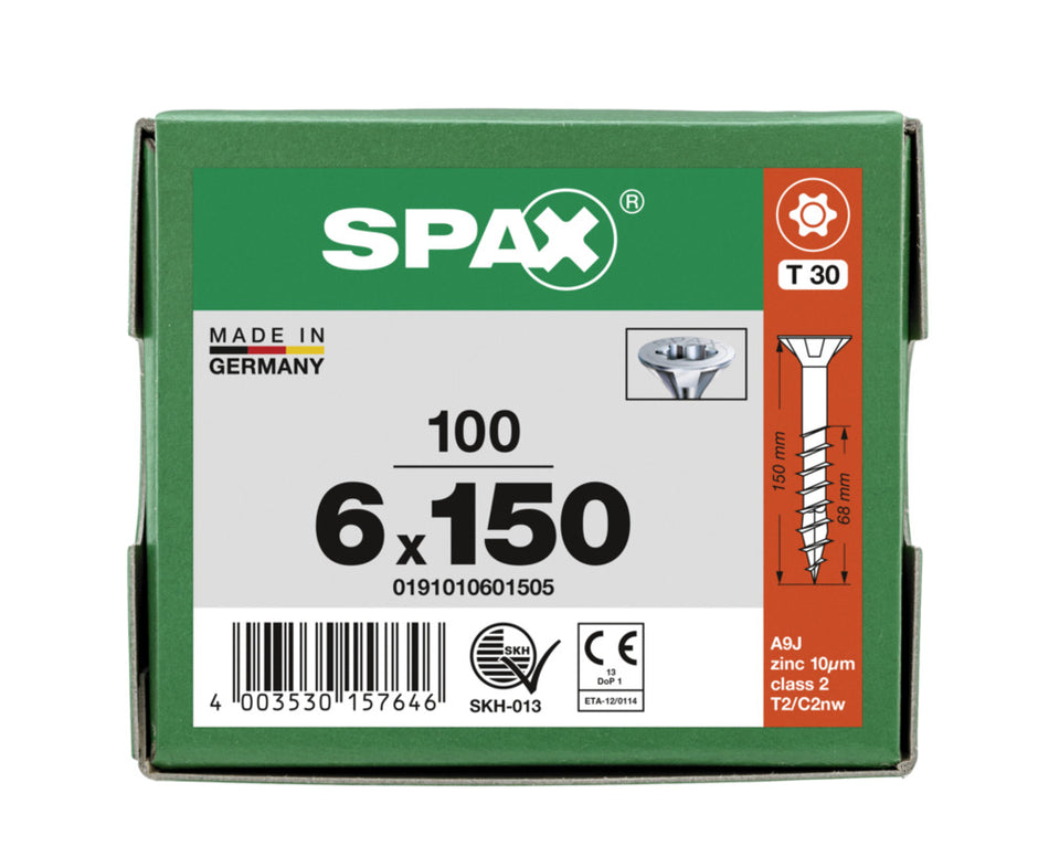 SPAX Universele Schroef Verzinkt VK 6x150mm Deeldraad T-STAR Plus T30 100st-918563
