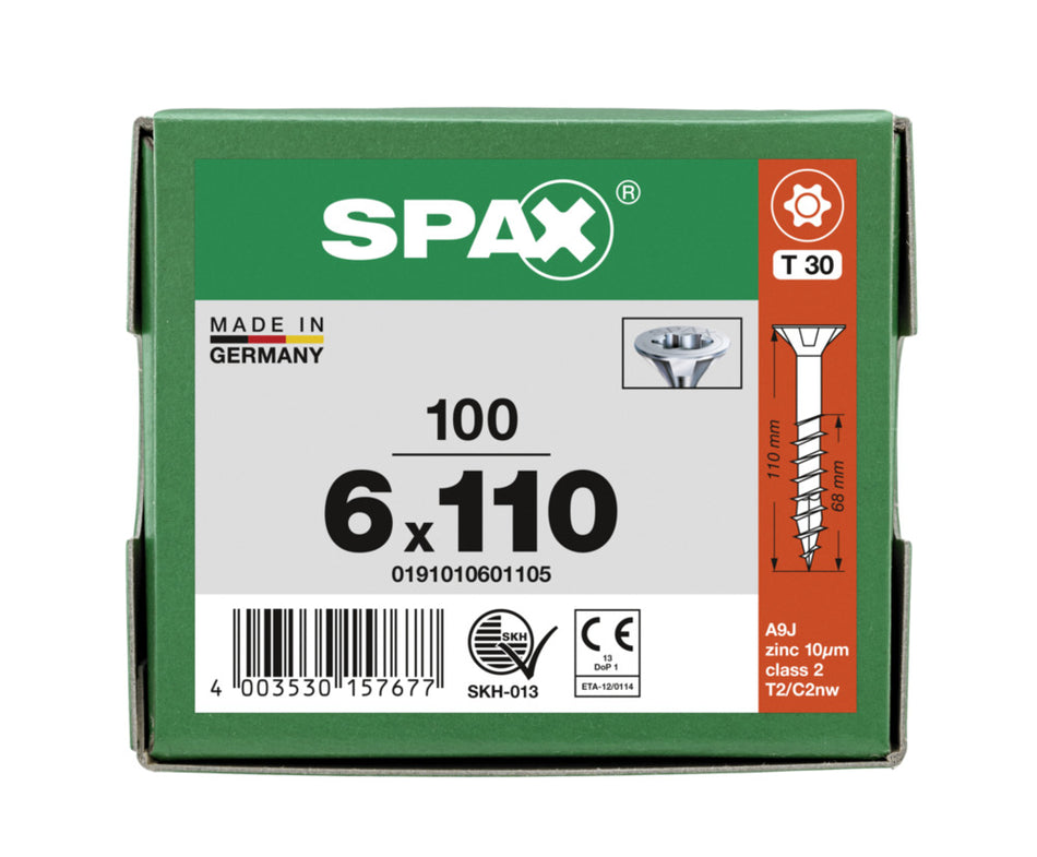 SPAX Universele Schroef Verzinkt VK 6x110mm Deeldraad T-STAR Plus T30 100st-918564