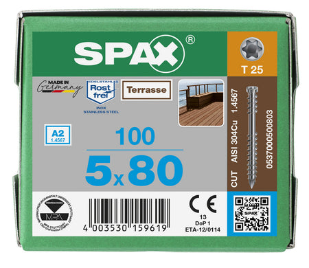 SPAX Terrasschroef RVS A2 CK 5mm T25-918568