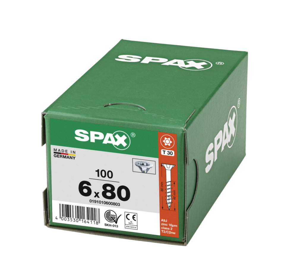 SPAX Universele Schroef Verzinkt VK 6x80mm Deeldraad T-STAR Plus T30 100st-918571