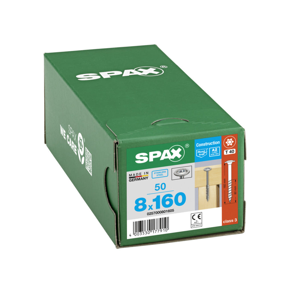 SPAX Tellerkopschroef RVS A2 DK 8mm Deeldraad T-STAR Plus T40 50st-918612