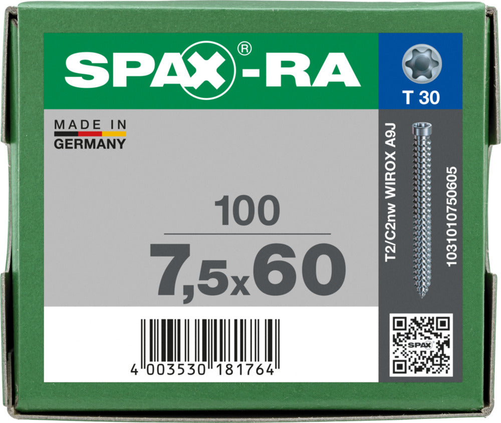 SPAX Kozijnschroef Verzinkt CK Voldraad 7,5mm T30 100st-918613