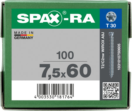 SPAX Kozijnschroef Verzinkt CK Voldraad 7,5mm T30 100st-918613