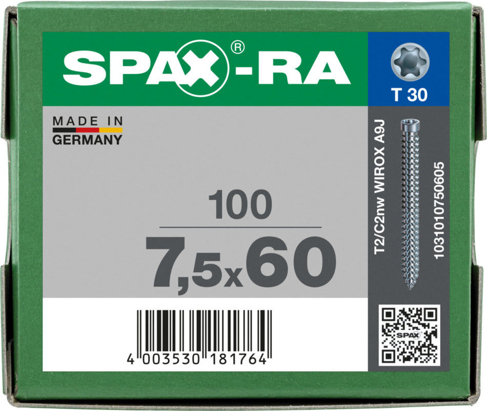 SPAX Kozijnschroef Verzinkt CK Voldraad 7,5mm T30 100st-918613