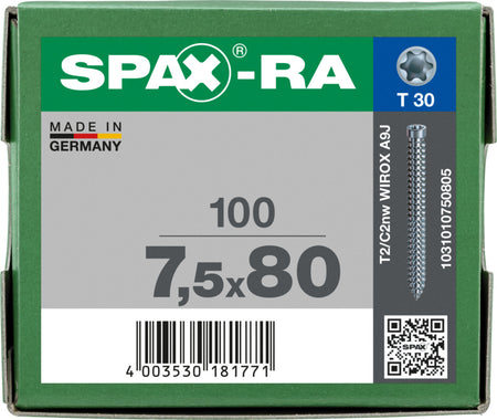 SPAX Kozijnschroef Verzinkt CK Voldraad 7,5mm T30 100st-918614