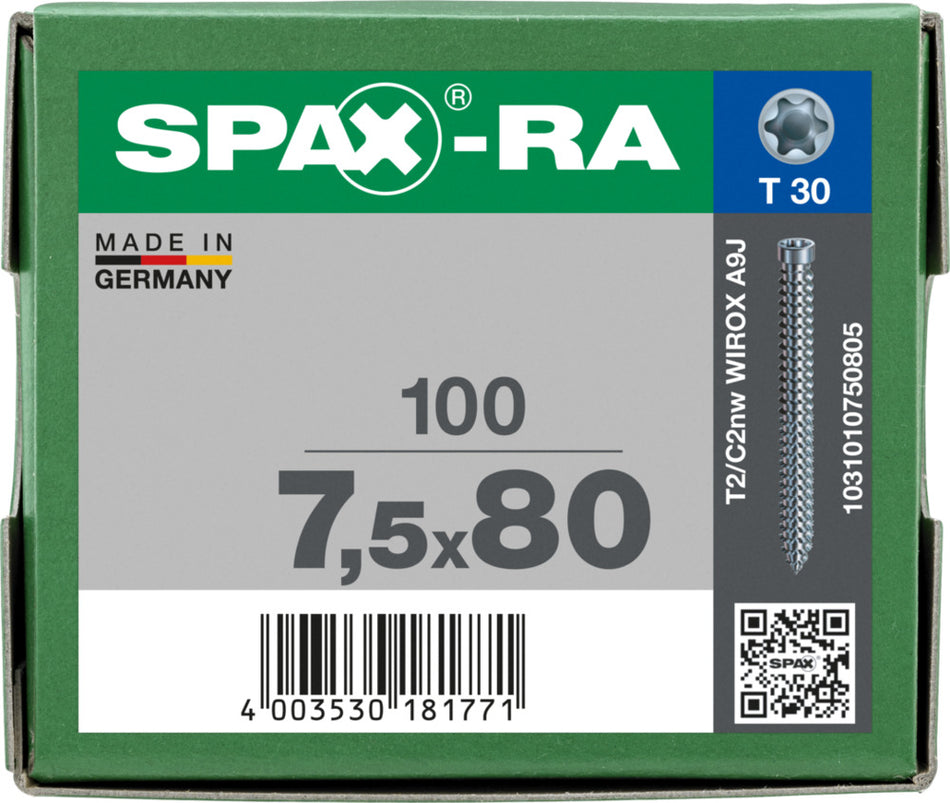 SPAX Kozijnschroef Verzinkt CK Voldraad 7,5mm T30 100st-918614