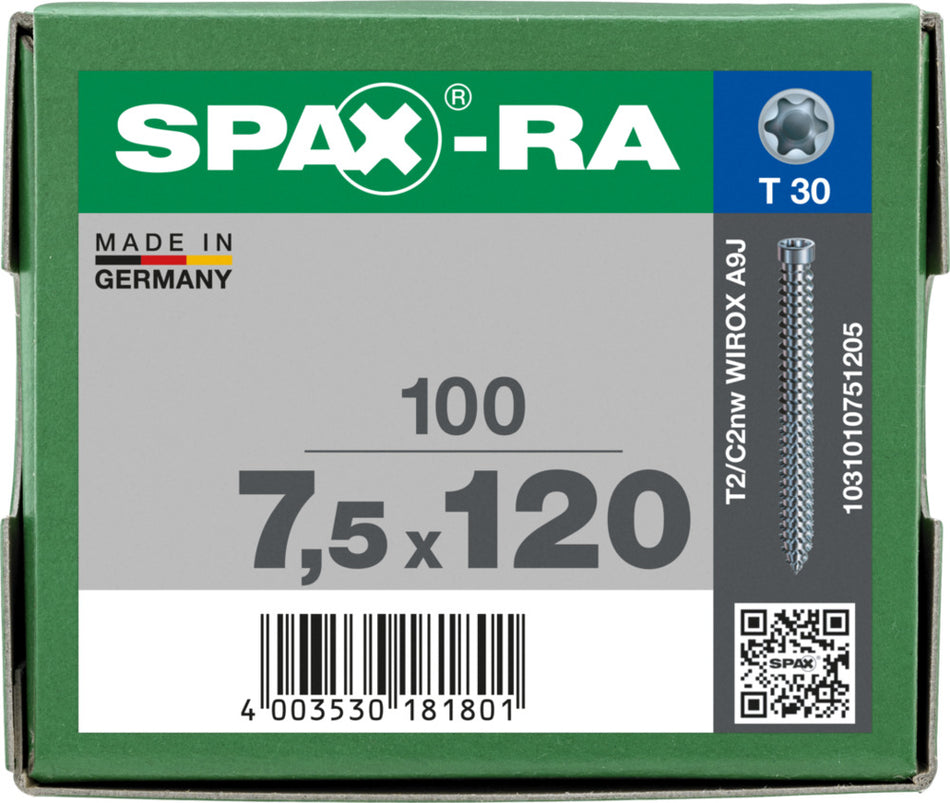 SPAX Kozijnschroef Verzinkt CK Voldraad 7,5mm T30 100st-918615