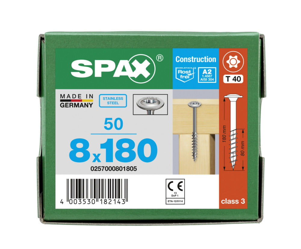 SPAX Tellerkopschroef RVS A2 DK 8mm Deeldraad T-STAR Plus T40 50st-918616