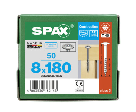 SPAX Tellerkopschroef RVS A2 DK 8mm Deeldraad T-STAR Plus T40 50st-918616