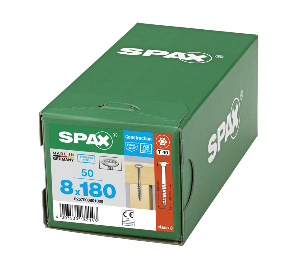 SPAX Tellerkopschroef RVS A2 DK 8mm Deeldraad T-STAR Plus T40 50st-918616