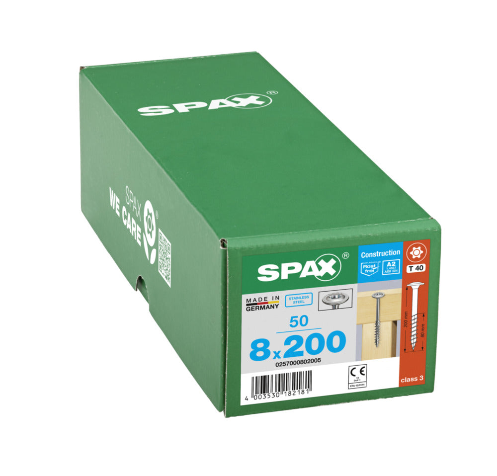 SPAX Tellerkopschroef RVS A2 DK 8mm Deeldraad T-STAR Plus T40 50st-918617