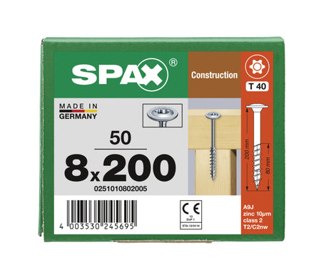 SPAX Tellerkopschroef Verzinkt DK 8mm Deeldraad T40 50st-918636