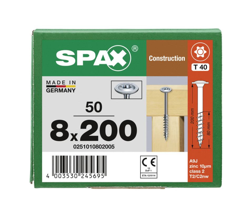 SPAX Tellerkopschroef Verzinkt DK 8mm Deeldraad T40 50st-918636