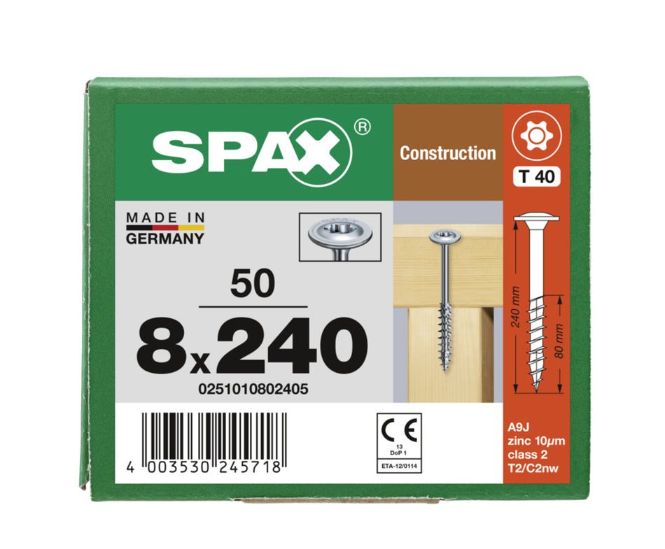 SPAX Tellerkopschroef Verzinkt DK 8mm Deeldraad T40 50st-918637