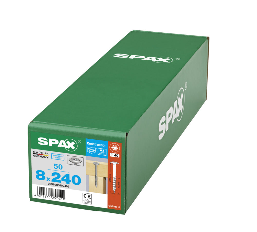 SPAX Tellerkopschroef RVS A2 DK 8mm Deeldraad T-STAR Plus T40 50st-918640