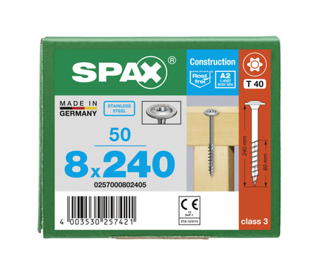 SPAX Tellerkopschroef RVS A2 DK 8mm Deeldraad T-STAR Plus T40 50st-918640