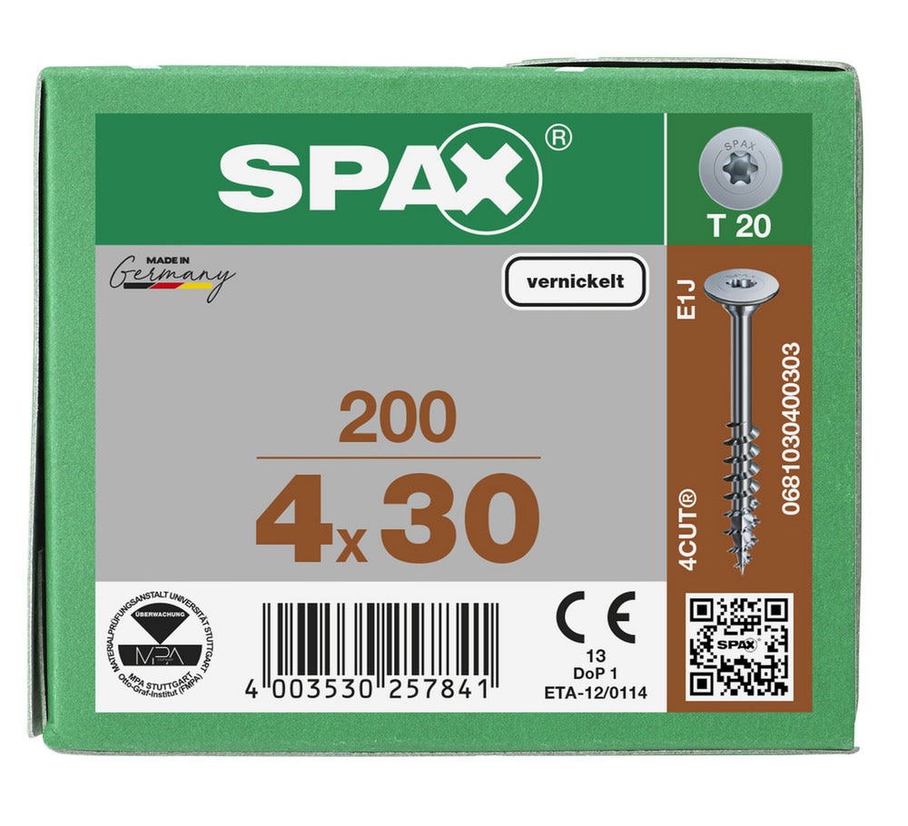 SPAX Corpusschroef Vernikkeld 4mm Deeldraad T20 200st-918642