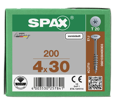 SPAX Corpusschroef Vernikkeld 4mm Deeldraad T20 200st-918642