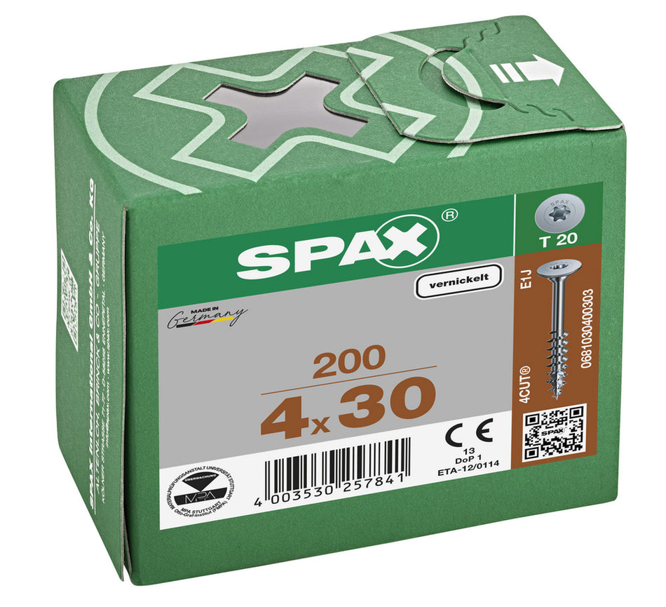 SPAX Corpusschroef Vernikkeld 4mm Deeldraad T20 200st-918642