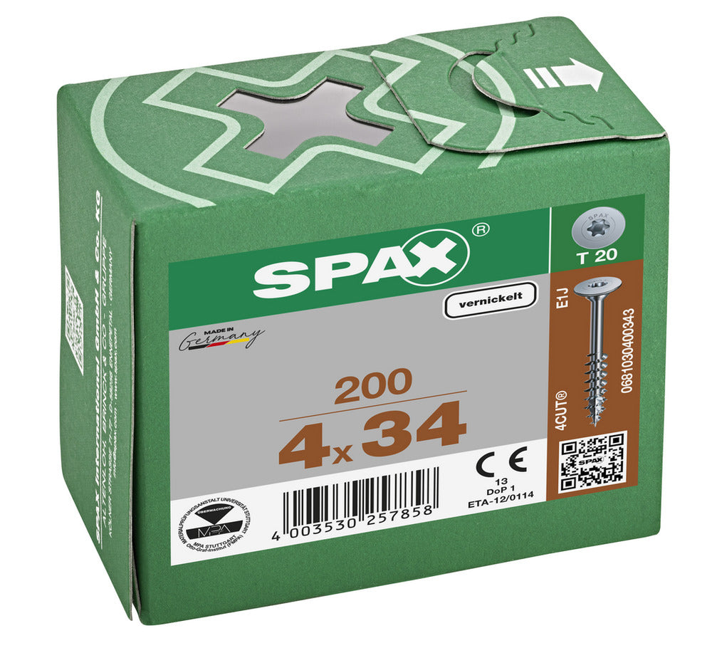 SPAX Corpusschroef Vernikkeld 4mm Deeldraad T20 200st-918643
