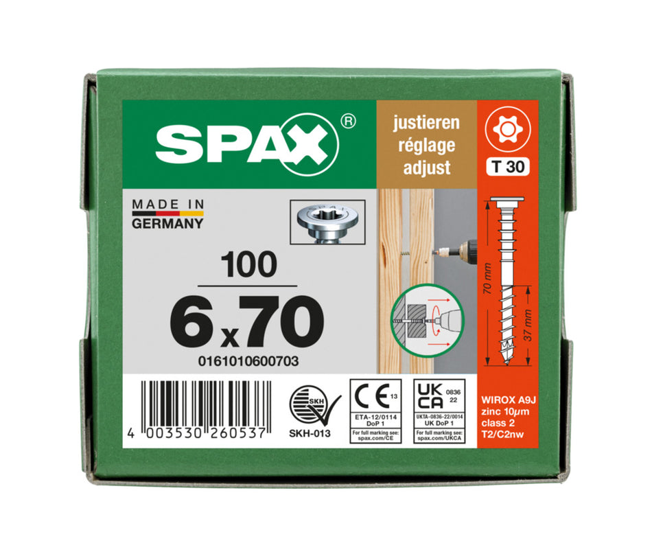 SPAX Stelschroef Verzinkt PK 6mm Deeldraad T-STAR Plus T30 100st-918646