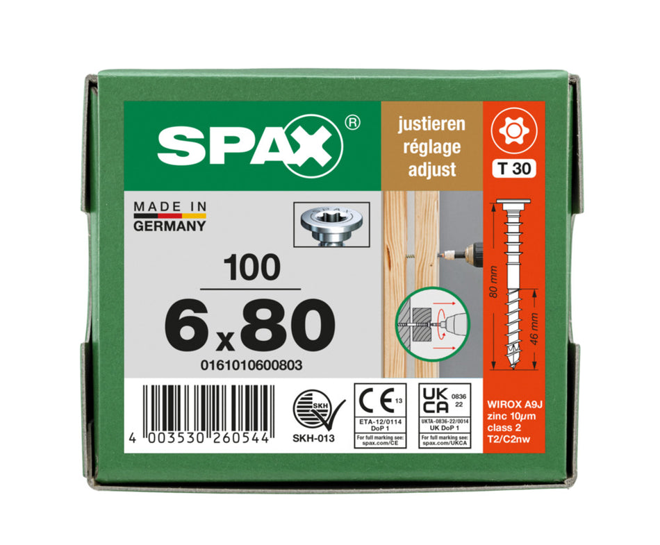 SPAX Stelschroef Verzinkt PK 6mm Deeldraad T-STAR Plus T30 100st-918647