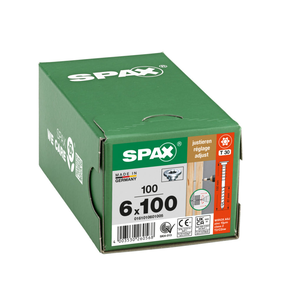 SPAX Stelschroef Verzinkt PK 6mm Deeldraad T-STAR Plus T30 100st-918648