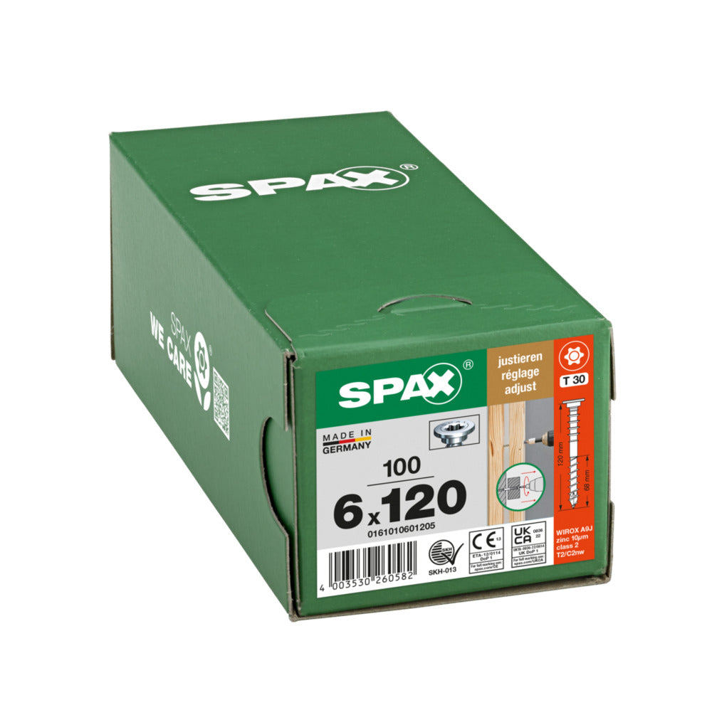 SPAX Stelschroef Verzinkt PK 6mm Deeldraad T-STAR Plus T30 100st-918649