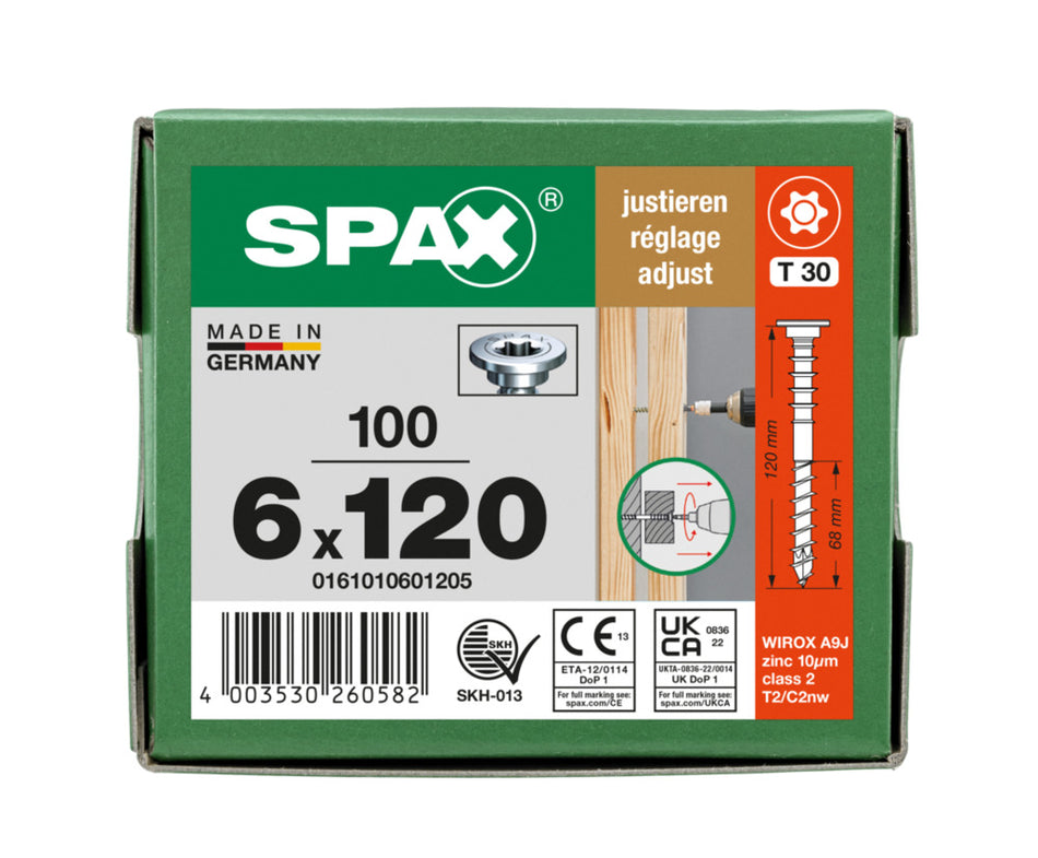 SPAX Stelschroef Verzinkt PK 6mm Deeldraad T-STAR Plus T30 100st-918649