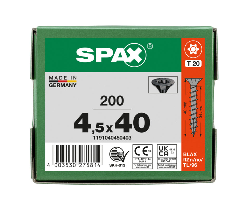 SPAX Universele Schroef Verzinkt VK Voldraad Zwart T20 200st-918656