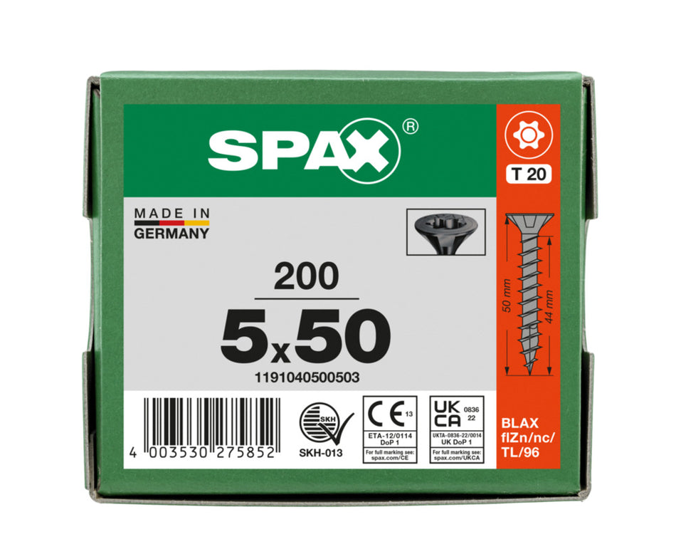 SPAX Universele Schroef Verzinkt VK Voldraad Zwart T20 200st-918657