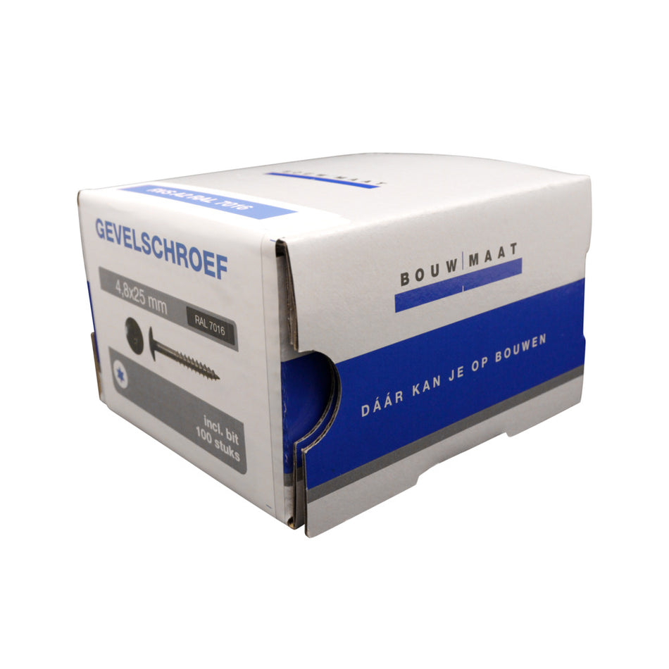 Bouwmaat HPL Schroef RVS Antraciet 4,8mm T20 100st-921082