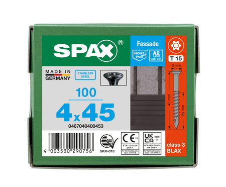 SPAX Gevelschroef RVS A2 VK XS 4x45mm Deeldraad T-STAR Plus T15 Zwart 100st-921990