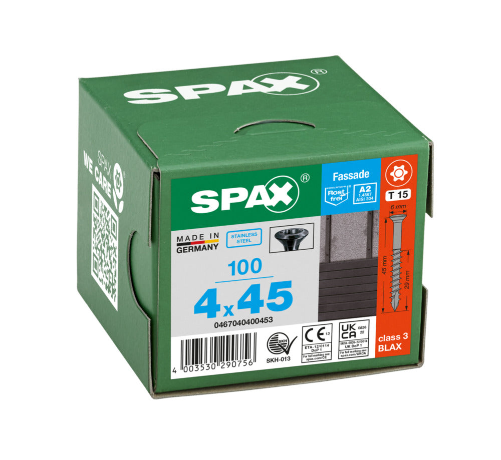 SPAX Gevelschroef RVS A2 VK XS 4x45mm Deeldraad T-STAR Plus T15 Zwart 100st-921990